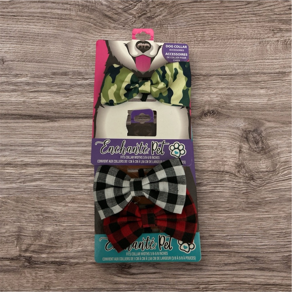 Set of 3-3’ inch  Pet Bow Ties - Red, Black Checks &‎ Green Camo NWT